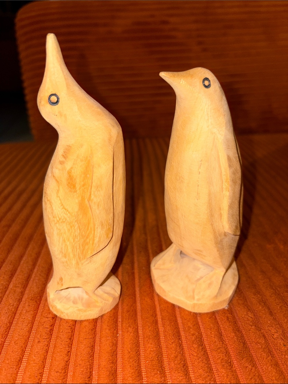 Vintage carved wood penguins